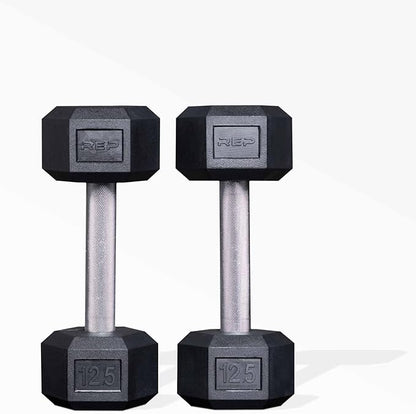 Rep Fitness Rubber Hex Dumbbell(s) - Singles (55LB +) and Pairs (5LB - 50LB) - Low Odor, Fully Knurled Handle