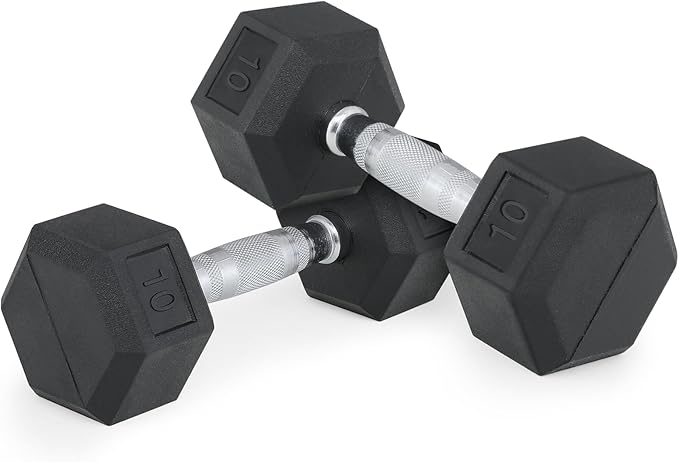 MADOG Hex-Dumbbells, Rubber Coated Cast Iron Dumbbell Set, Hand Weights With Anti-Slip Grip, 5-25 LBS