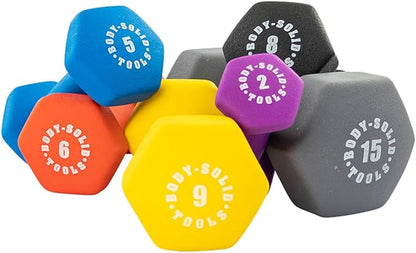 Body-Solid Tools (BSTND10PR) Neoprene Dumbbell for Weight and Aerobic Training, Pilates & Physical Therapy, Hand Weights Set for Women, Free Weights Hex End Dumbbells, Orange, 10lbs. Pair