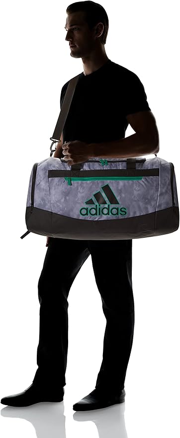 adidas Unisex Adult Defender 4 Medium Duffel Bag, Stone Wash Grey/Black/Court Green, One Size