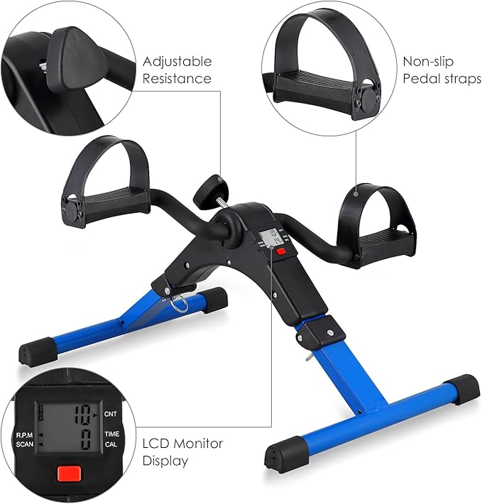 Folding Pedal Exerciser, Mini Exercise Bike Under Desk Bike Foot Pedal Exerciser, Foot Hand Cycle Portable Peddler Machine Bicycle Exerciser Arm Leg Exerciser While Sitting