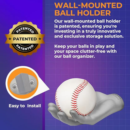 Wall-Mounted Ball Holder - Stylish Sculptured Hand Display Rack for Sports Ball Collections - Baseball, Cricket, Tennis, Golf Balls- Clutter-Free Room Decor and Memorabilia Showcase