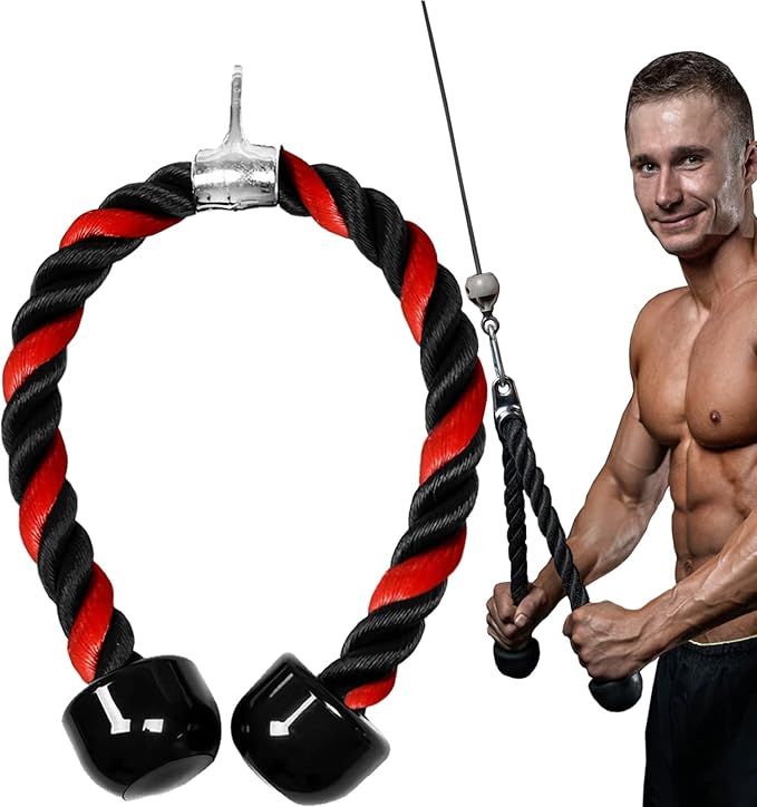 Taeku Tricep Rope, Exercise Cable Machine Attachment Heavy Duty Long Handle Nylon Rope With hook Solid Rubber Ends For Gym Home