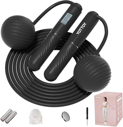 Cordless Jump Rope with Counter - Ropeless Jump Rope 2 In 1 with Large Cordless Ball-Weighted Jump Rope for Women with LCD Display