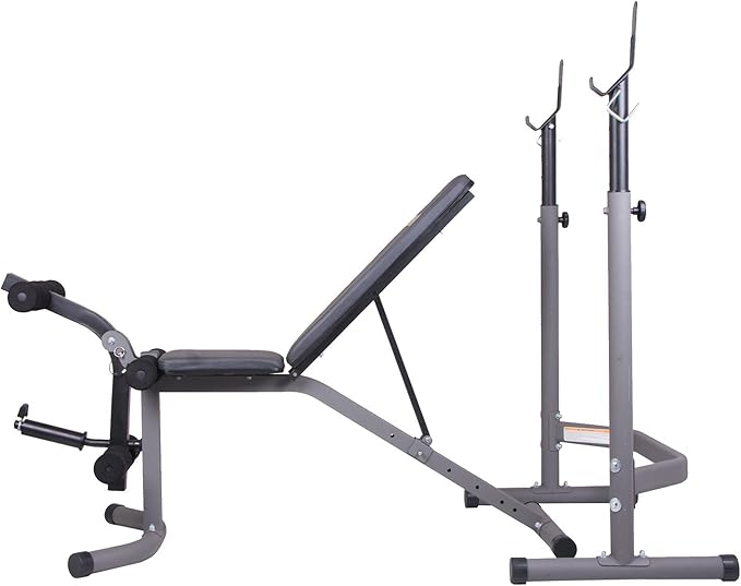 Body Champ Weight Bench with Leg Extension Attachment, 2-Piece Combo Adjustable Bench Press, Workout Bench and Squat Rack BCB3780, Gray/Silver