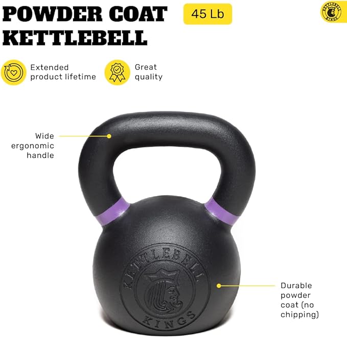 Kettlebell Kings Powder Coated Kettlebell Weights 5-90 LB | Workout Gym Equipment & Strength training sets for Women & Men | Durable Coating for Grip Strength, Rust Prevention