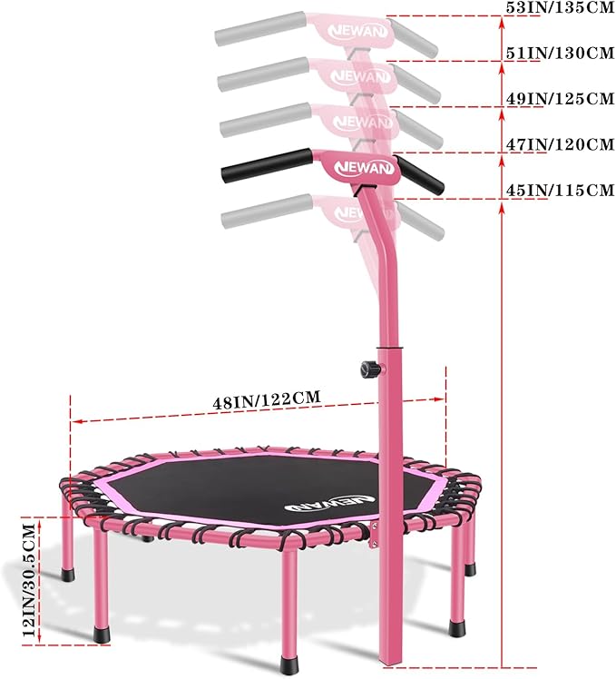 Newan 48" Fitness Trampoline with Adjustable Handle Bar, Silent Trampoline Bungee Rebounder Jumping Cardio Trainer Workout for Adults - Max Limit 330 lbs