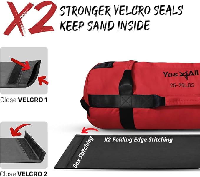 Yes4All Sandbags for Working Out, Adjustable Sand Bags for Weight Training with Handles, Multiple Colors & Sizes 5-200lbs