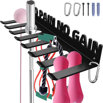 Home Gym Accessories Organization Storage Rack Equipment For Home 8 Hook Wall Hanger Display Gear Barbells Resistance Bands Jump Ropes Lifting Belt Hanger Accessories Hardware Included