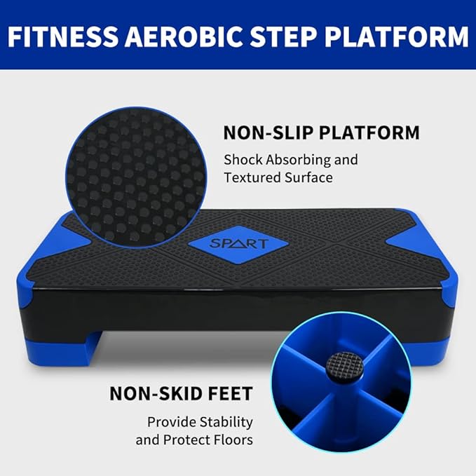 SPART Adjustable Workout Aerobic Stepper, Aerobic Exercise Step Platform with 4 Risers, 3 Levels Adjust 4" - 6" - 8", 26.77" Trainer Stepper with Non-Slip Surface for Home Gym Extra Risers