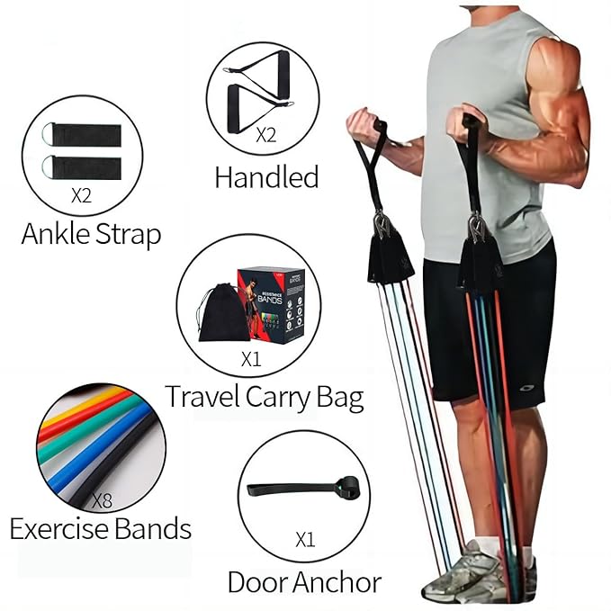 Resistance Bands, Exercise Bands with Handles, Workout Bands, Fitness Bands, for Heavy Resistance Training, Physical Therapy, Muscle Training, Yoga, Home Workouts Set