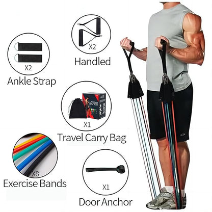 Resistance Bands, Exercise Bands with Handles, Workout Bands, Fitness Bands, for Heavy Resistance Training, Physical Therapy, Muscle Training, Yoga, Home Workouts Set