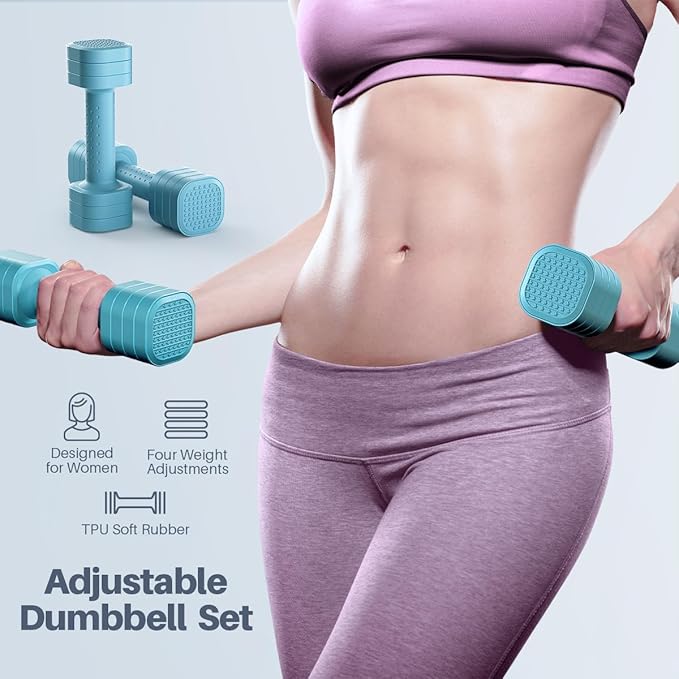 Adjustable Dumbbell Set of 2, 4 in 1 Free Weights Dumbbells Set for Women, Hand Weights for Women at Home, Each 2lb 3lb 4lb 5lb with TPU Soft Rubber Handle for Home Gym Exercise Training