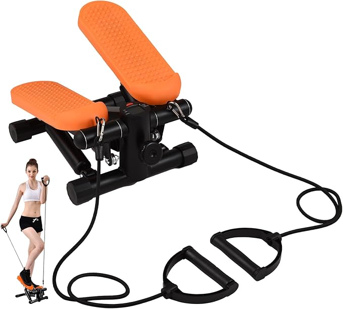 Lixada Stair Stepper for Exercises, Mini Stepper with Resistance Band & LCD Monitor, Gym Fitness Stair Stepping Exercise Equipment Stepper Machine for Home Workout, Legs Arm Full Body Training