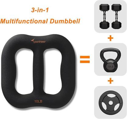 Sportneer Premium Ring-Shaped Dumbbell 10 lbs Hand Weight, Combination of Dumbbell, Kettlebell and Weight Plate, 3-in-1 Weights Dumbbells for Muscle Toning, Strength Training