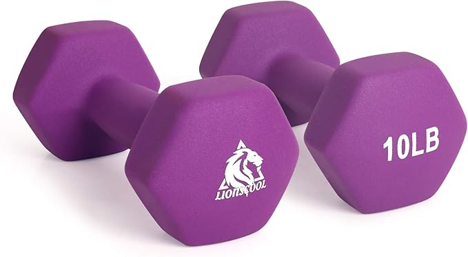 LIONSCOOL Set of 2 Neoprene Coated Dumbbell Hand Weights, Anti-Slip and Anti-Roll Hex Dumbbells in Pair for Strength Training, Resistance Training