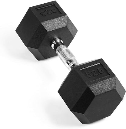 LIONSCOOL Rubber Encased Hex Dumbbells in Pairs or Single, Hand Dumbbell Weight with Metal Handle for Strength Training, Resistance Training, Build Muscle and Full Body Workout, 5-65lbs