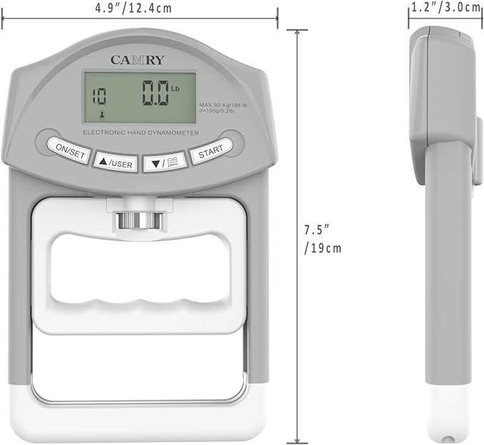 CAMRY Digital Hand Dynamometer Grip Strength Measurement Meter 198Lbs / 90Kgs Auto Capturing Electronic Hand Grip Power