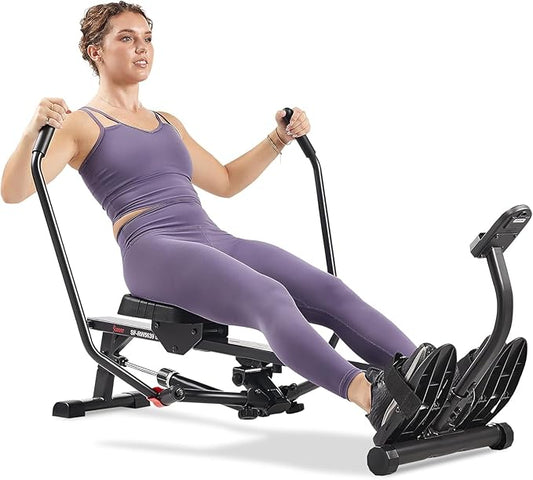 Sunny Health & Fitness Smart Compact Full Motion Rowing Machine, Full-Body Workout, Low-Impact, Extra-Long Rail, 350 LB Weight Capacity and Optional SunnyFit® App Enhanced Connectivity