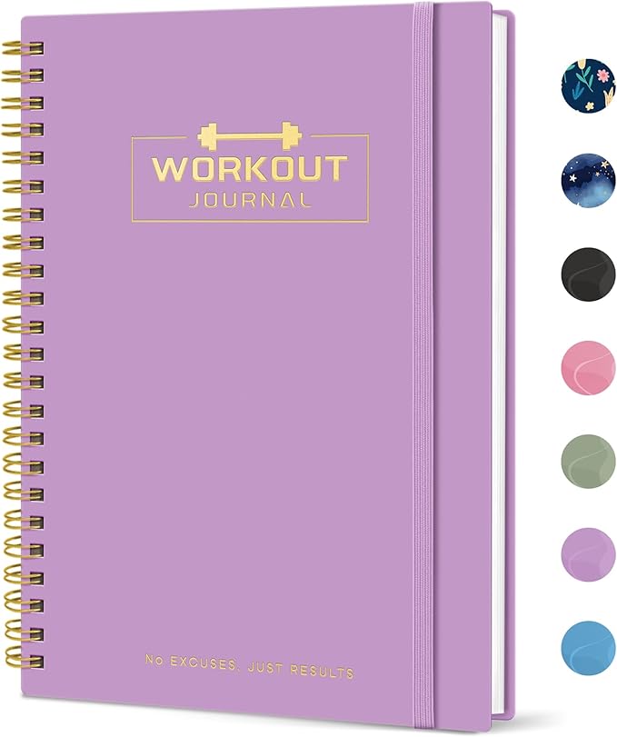 Fitness Workout Journal for Women & Men, A5(5.5" x 8.2") Workout Log Book Planner for Tracking, Progress, and Achieving Your Wellness Goals - Purple