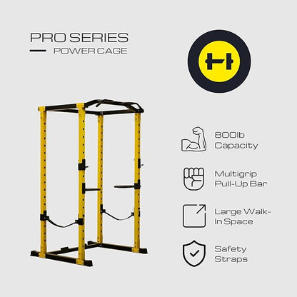 HulkFit Pro Series Multifunctional Adjustable Home Gym Exercise Equipment Power Cage Squat Rack with Attachments and Accessories for Bench Press, Squats, & Deadlifts - Multicolor