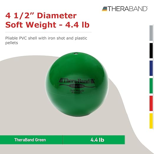 THERABAND Soft Weight, 4.5" Diameter, Weighted Balls for Baseball, Weighted Balls for Softball, Hand Held Ball Shaped Isotonic, Shoulder Strength, Rotator Cuff & Throwing Trainer, Green, 4.4LB