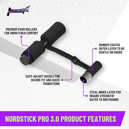 NordStick Nordic Hamstring Curl Strap - Original Nord Stick Exercise Set for Home and Travel - 5 Second Set Up