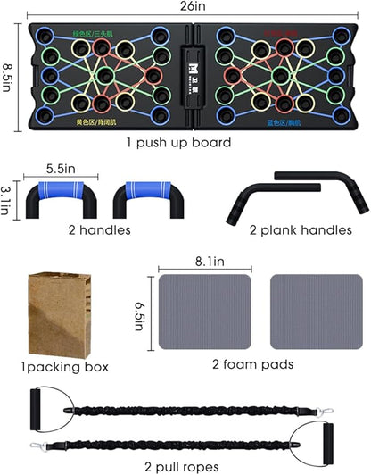 Foldable Push up Board with Resistance Bands and Pushup Handles, Chest Muscle Exercise Burn Fat Strength Training Arm, Portable Home Workout Equipment for Men and Women