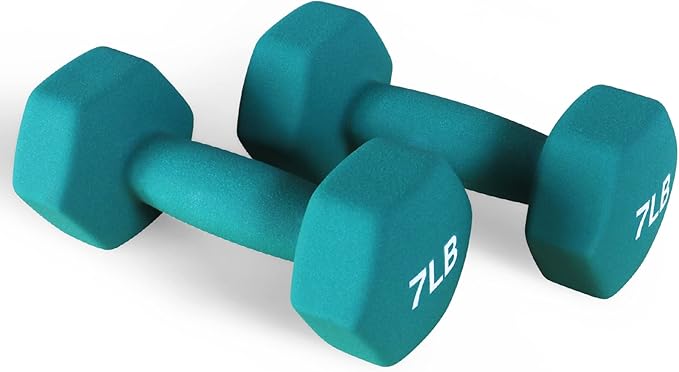 Signature Fitness Neoprene Dumbbell Hand Weights, Anti-Slip, Anti-roll, Hex Shape Colorful, Pair or Set with Stand