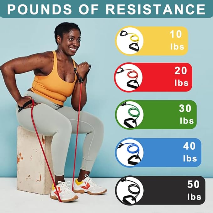 Resistance Bands with Handles, Single Resistance Bands, Exercise Bands with Handles, for Resistance Training, Physical Therapy, Home Workouts, Fitness, Pilates