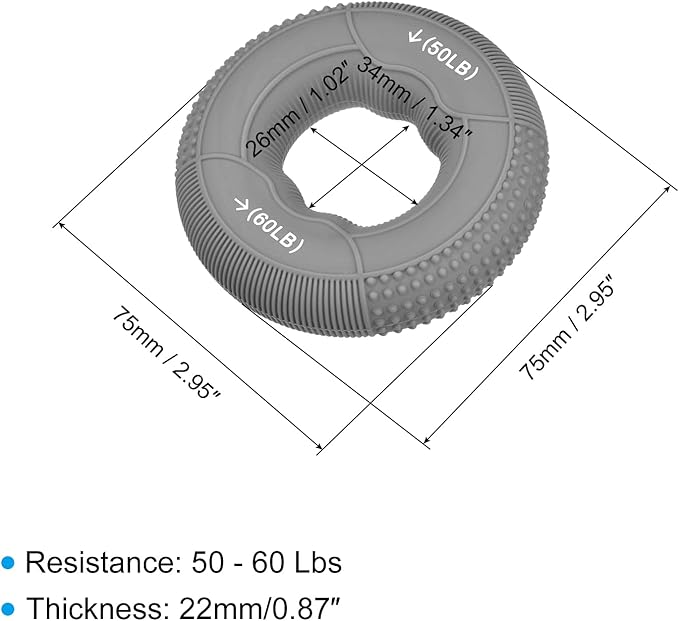 uxcell Hand Grip Strengthener, 2.95" 50-60 Lbs Silicone Rings Fingers Forearms Exercise Grip Trainer for Rock Climbing Athletes Workout, Gray