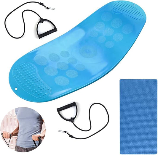 JUSTDOLIFE Balance Boards Yoga Board Fitness Board Twist Boards with Resistance Bands in Blue for Stability Training Twisting Exercise Abs Arms Legs Balance for Men and Women