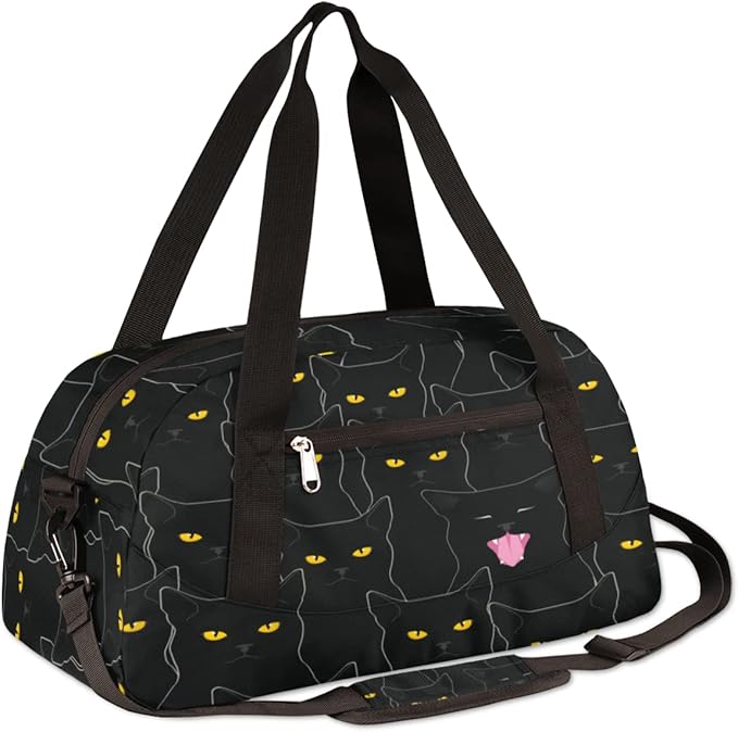 Black Cat Animal Pattern Gym Bag for Women Men, Small Travel Duffel Bag for Sports Getaway Overnight Bag Lightweight Weekender Bags Workout Bag Dance Bag for Boys Girls Kids Teens