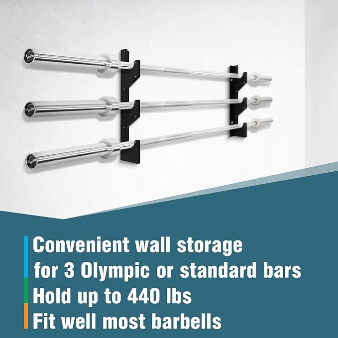 Yes4All Vertical Wall Mounted Olympic Barbell Holder, Barbell Storage Rack, Hanging Barbell Rack for Home Fitness Equipment