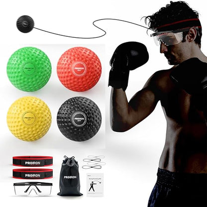 PROIRON Boxing Reflex Ball with Safety Glasses, 4 Reflex Ball, 2 Headband for Adult/Kids, Boxing Head Ball for Punch Speed, Hand Eye Coordination Training Equipment Boxing MMA, Gifts for Teenage Boys