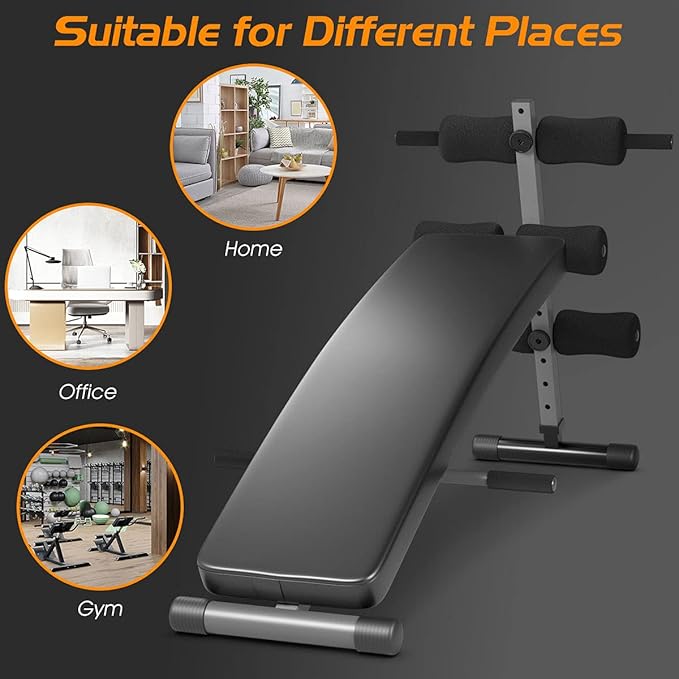 Sit up Bench Adjustable, Strength Training Bench for Full Body, Utility Workout Equipment for Home Gym, Foldable Slant Board BLACK