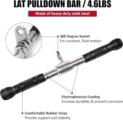 LAT Pulldown Attachments Combo, Cable Machine Accessories with Curl Pulldown Bar, Fit Most Gym Machines, Made of Heavy Duty Solid Steel