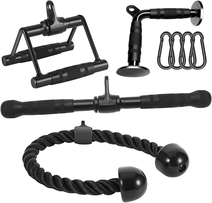 Cable Attachments for Home Gym, Made of Heavy Duty Solid Steel, LAT Pulldown Attachment, Weight Machine Accessories, Straight Pull Down Bar, Tricep Rope, Exercise & Double D Handle