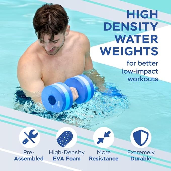 Sunlite Sports Water Weights Pool Exercise Dumbbells, Water Aerobic Equipment, High-Density EVA-Foam Dumbbell with Handle Strip, Aqua Therapy, Pool Fitness, Water Exercise, Set of 2