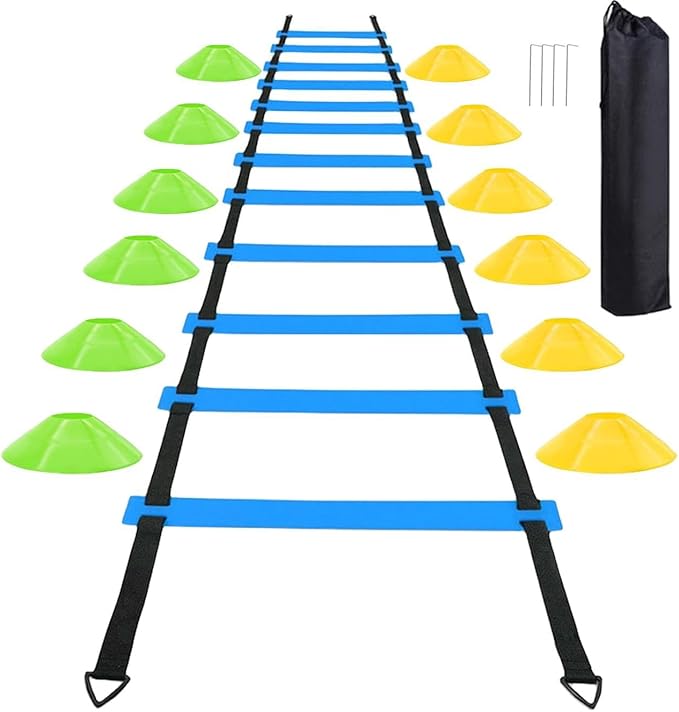 Soccer Agility Training Equipment Set, Soccer Accessories 20Ft Agility Ladder, 12 Cones, Solo Soccer Trainer, Jump Rope Speed Training Equipment Gifts for Boy