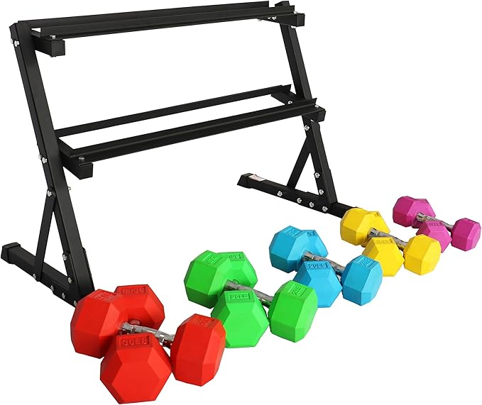 Signature Fitness Colored Rubber Coated Hex Dumbbell Weight Set,Multiple Packages