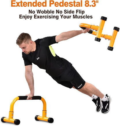 Push Up Bar, Parallettes Bars For L-sit & Dip, Heavy-Duty No Wobbling Parallel Bars Stand For Handstands, Full Planche, Calisthenics, 9.5in High Workout Stands for Home Fitness Training