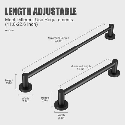 Towel Bar - Adjustable 304 Stainless Steel Towel Holder for Bathroom (11.8inch-22.6inch) Sturdy and Rustproof Wall Mounted Towel Rack for Bathroom Accessories, Black…