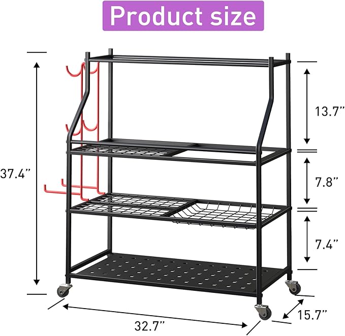 Yoga Mat Storage Rack Cart Multifunctional large Capacity Dumbbell Stable Steel Rolling Storage rack for Large Rolling Kettlebells Rope,Home Gym Workout Organizer Fitness Sports for Home