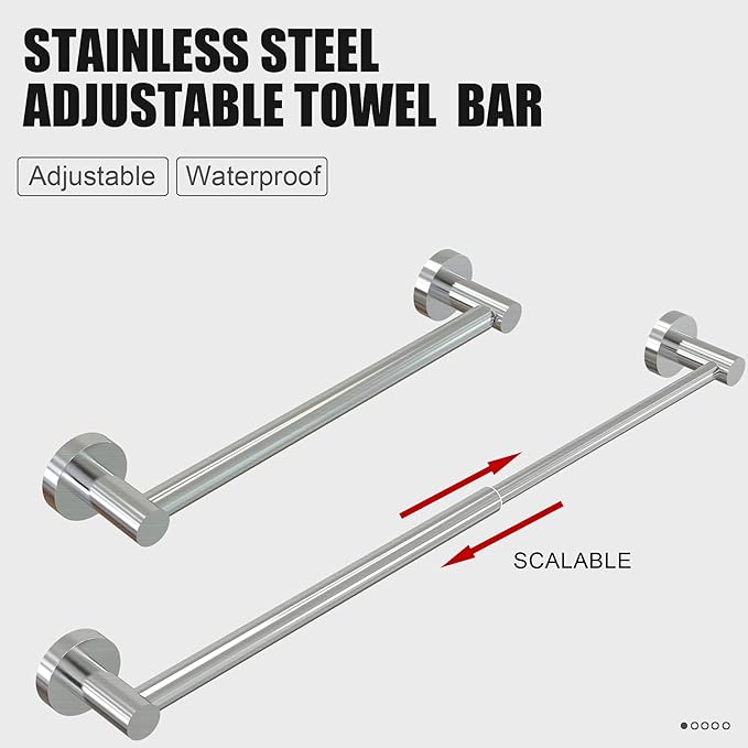 Towel Bar - Adjustable 304 Stainless Steel Towel Holder for Bathroom (11.8inch-22.6inch) Sturdy and Rustproof Wall Mounted Towel Rack for Bathroom Accessories, Silver…