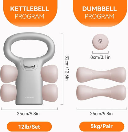 2 in 1 Variable Kettlebell for Beginners, Adjutable kettlebell set with two dumbbells,5LB, 10LB, 12LB, Adjustable Plates, Home Training Gym, Stylish, Muscle Training, Weight Loss Equipment