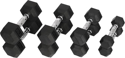 Signature Fitness Rubber Encased Hex Dumbbell, Set Including 5, 10, 15, 20LB Pairs