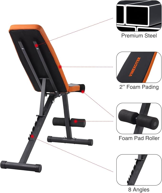 Weight Bench for Home Gym, Adjustable Workout Bench, Foldable Strength Training Bench, Incline Flat Decline Sit Up Bench for Full Body Workout with Fast Folding