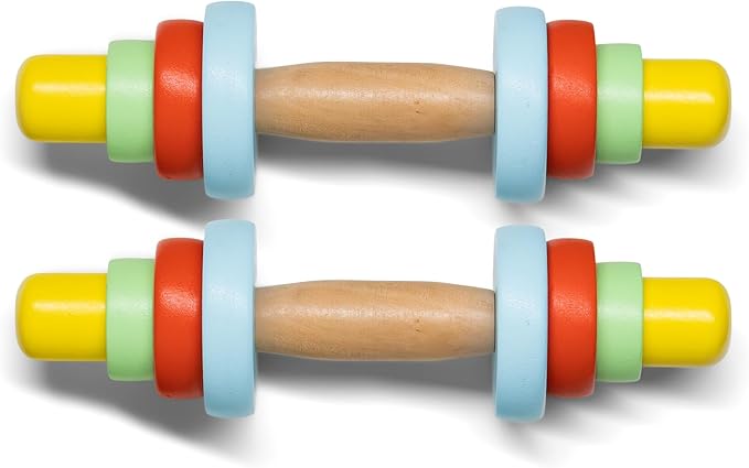 Kids Wooden Toy Dumbbell Set: Colorful Toddler Workout 2pc Kids