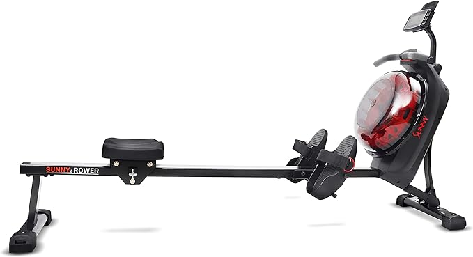 Sunny Health & Fitness Elite Water Rowing Machine with High Resistance Vertical Tank, Optional Exclusive Bluetooth SunnyFit App